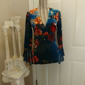 Venus Velvet Floral Top with Bell Sleeves
